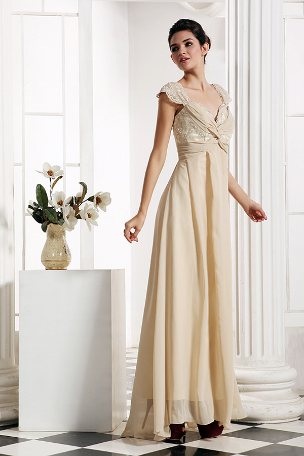 Sweetheart Short Sleeve Chiffon Evening Dress - Click Image to Close